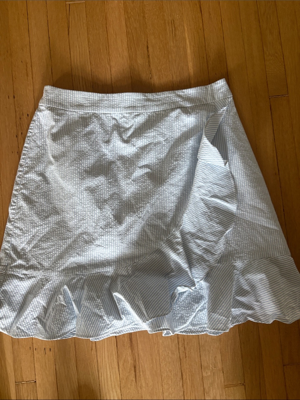 Southern Tide Light Blue & White Striped Ruffle A-Line Skirt
